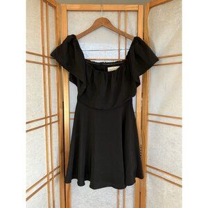 Amanda Uprichard Black Silk Mini Cocktail Dress Short Sleeve Ruffle Front, Small